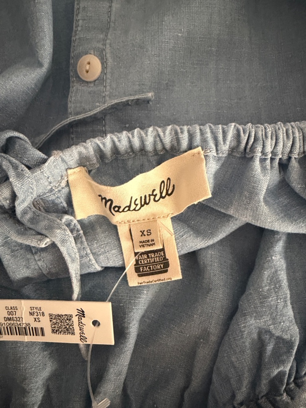 NWT Madewell Chambray Bubble Drawstring Top XS - Picture 8 of 8
